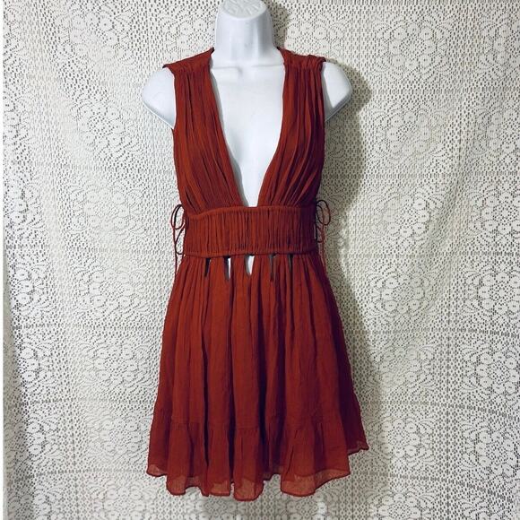 Zara Sheer Mini Sun Dress, Women’s SZ XS, Burnt Orange, Morocco, - Picture 1 of 10